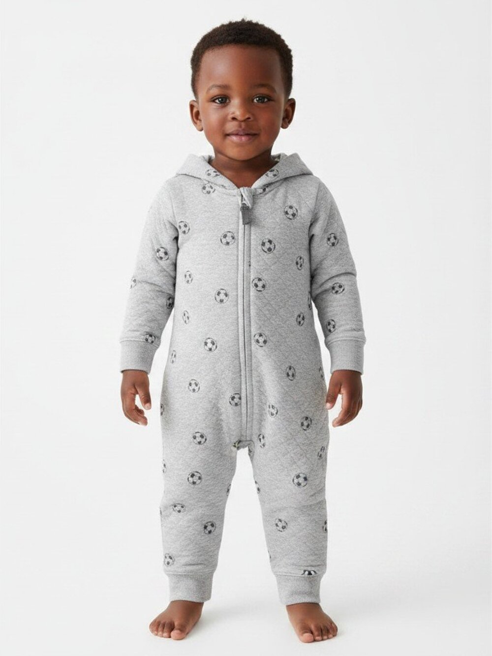 Carter's Baby Boys Soccer Quilted Hooded Jumpsuit Gray 18M
